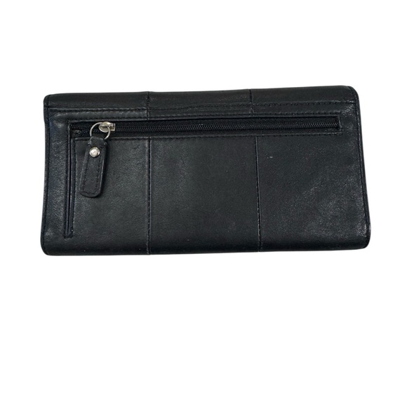 Coach Kristin Envelope Trifold Wallet Black Leather Silver Closure Pink Interior - Picture 2 of 14